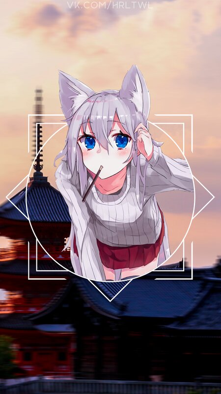 Anime Girl with Fox Ears — White, Serene, Sunset