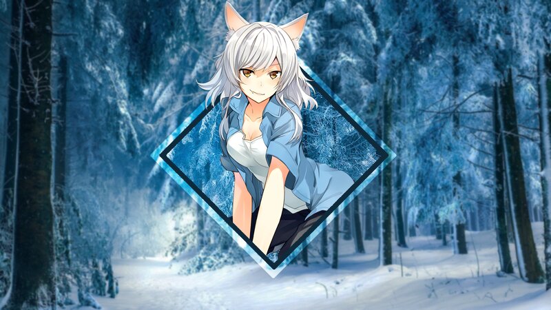 Anime Girl with Fox Ears — White, Serene, Winter, Fox Ears