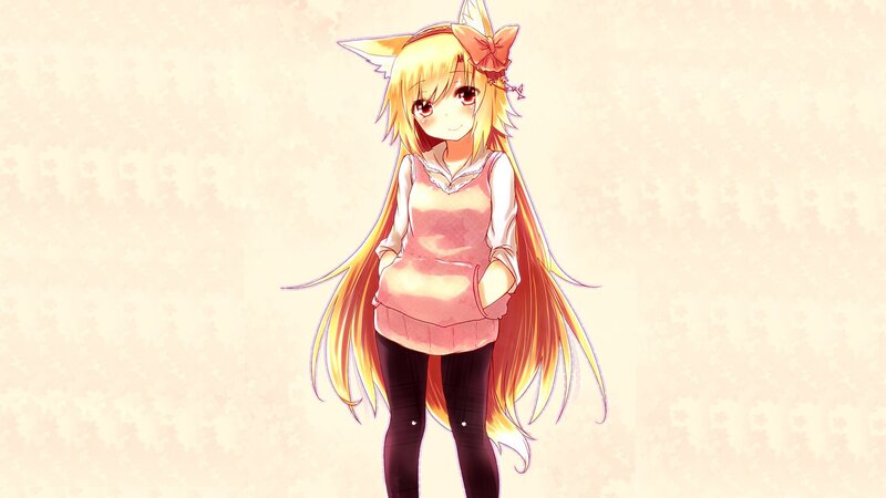 Anime Girl with Fox Ears — Yellow, Calm, Fox Ears