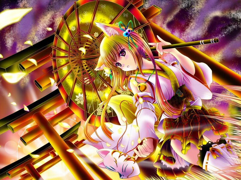 Anime Girl with Fox Ears — Yellow, Dramatic