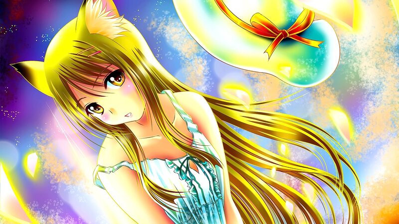 Anime Girl with Fox Ears — Yellow, Dreamy