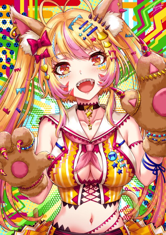 Anime Girl with Fox Ears — Yellow, Playful, Digital Art, Fox Ears
