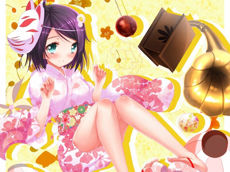 anime girl with fox mask