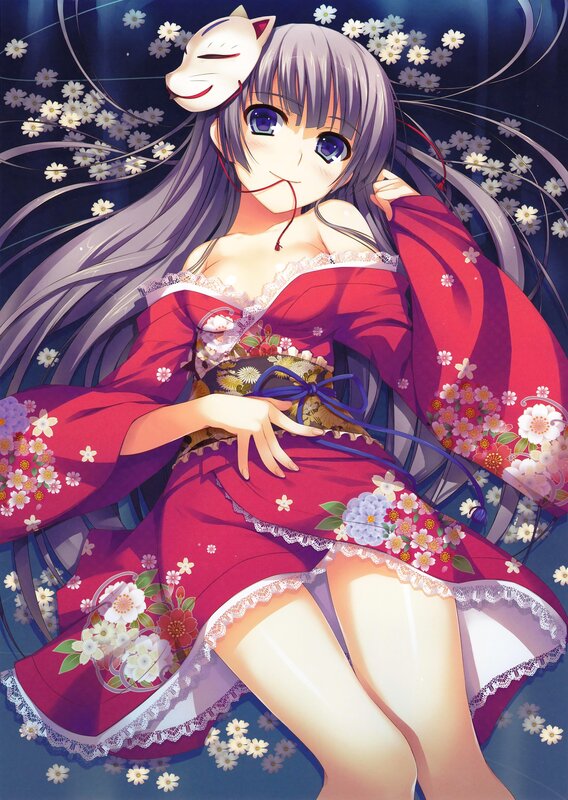 Anime girl with fox mask
