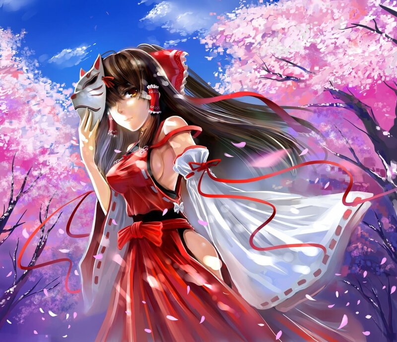 Anime girl with fox mask