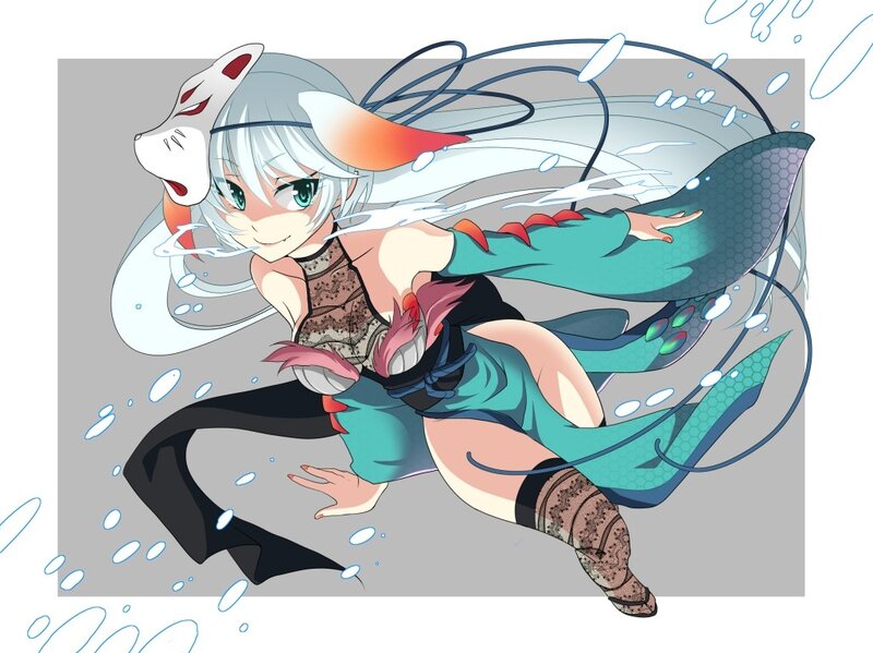 anime girl with fox mask