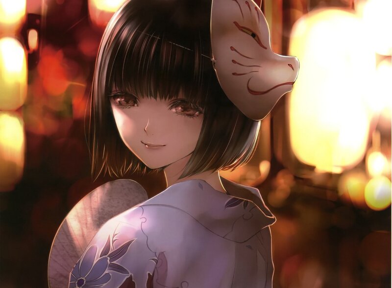 anime girl with fox mask