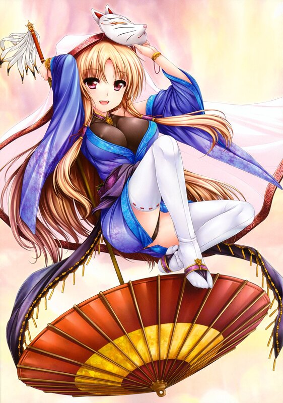Anime girl with fox mask