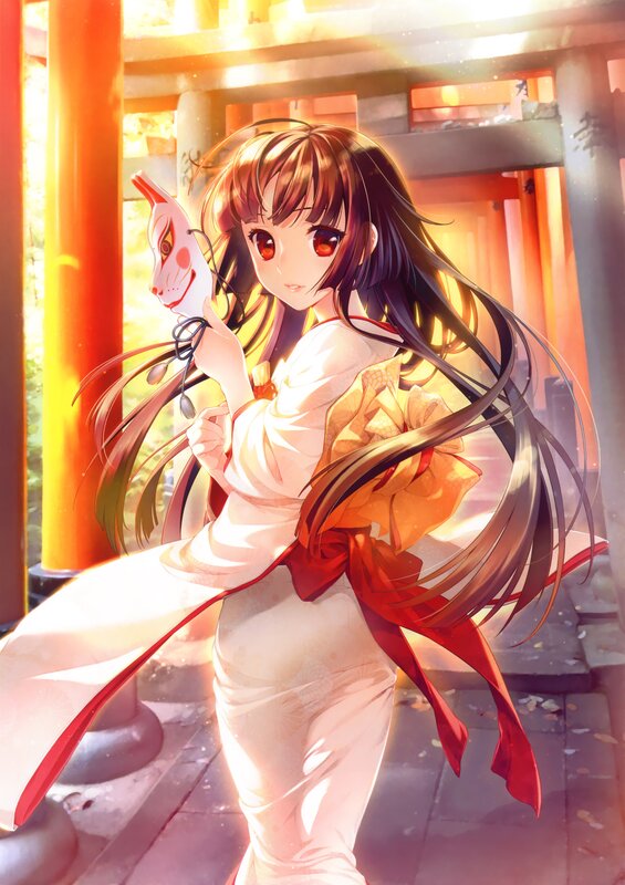 Anime girl with fox mask