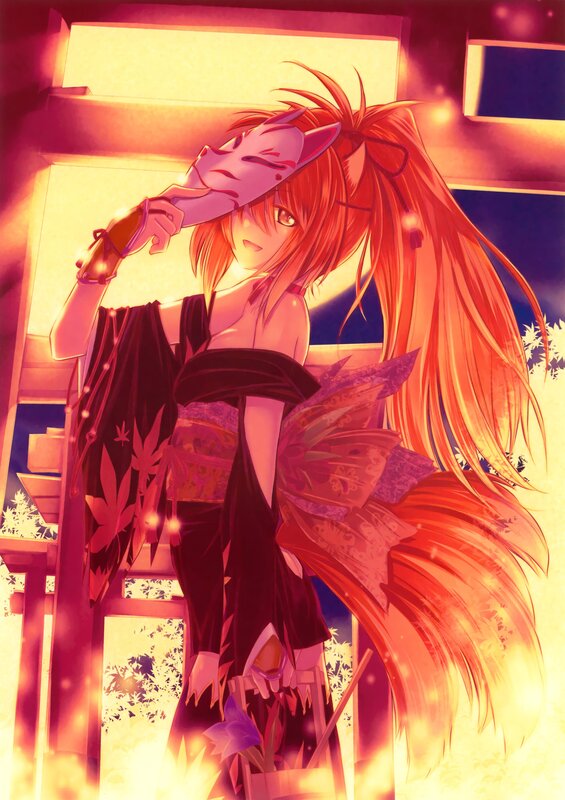 Anime girl with fox mask