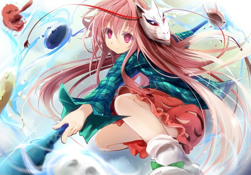 anime girl with fox mask