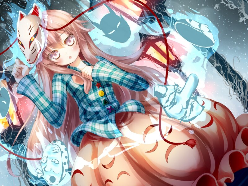 anime girl with fox mask