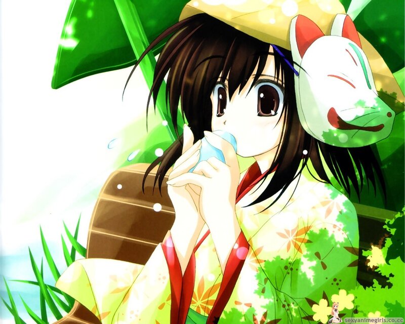 anime girl with fox mask