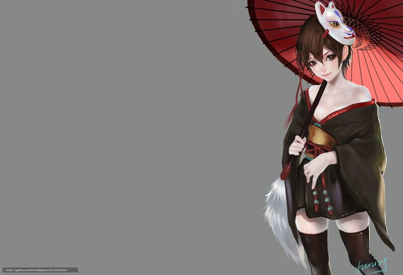 anime girl with fox mask