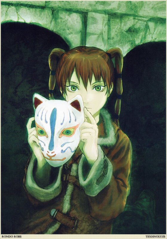 anime girl with fox mask