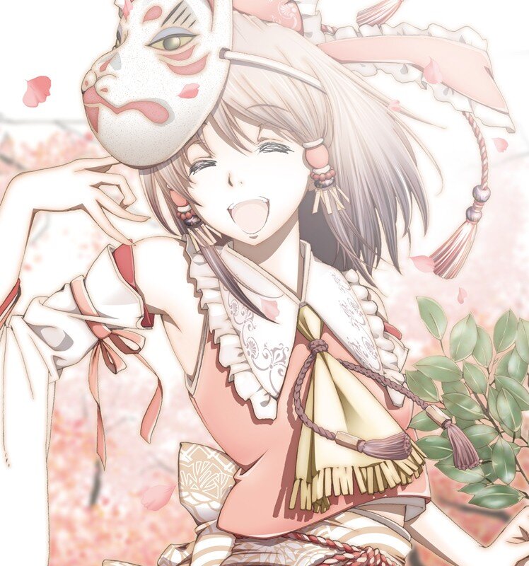 anime girl with fox mask