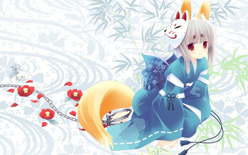 Anime Girl with Fox Mask — Blue