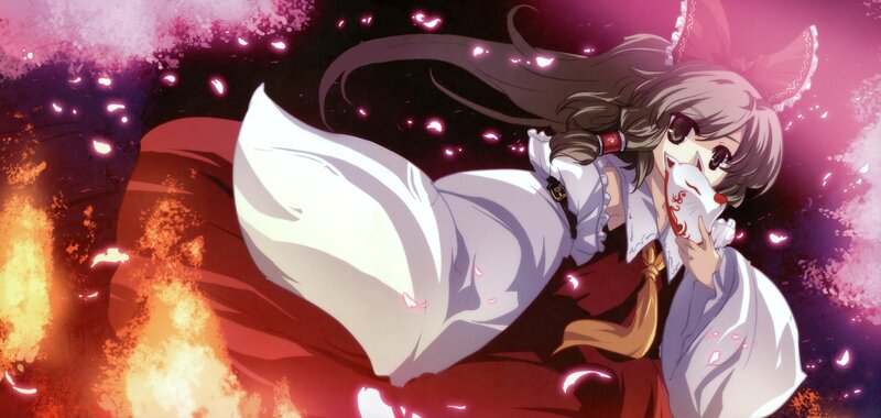 anime girl with fox mask in fire