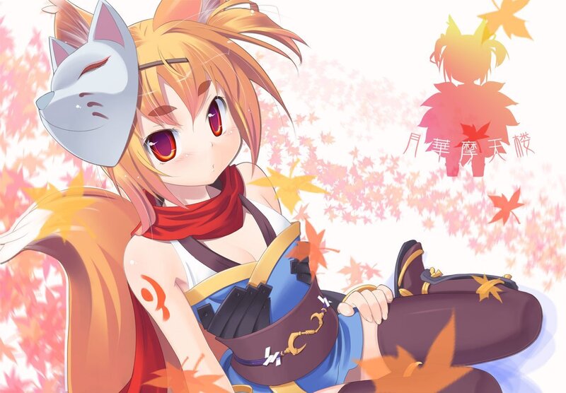 Anime Girl with Fox Mask — Orange