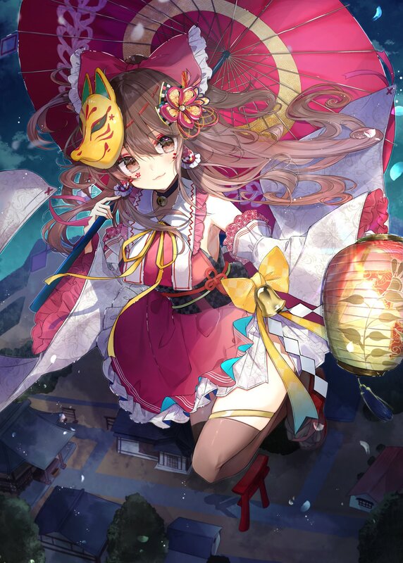Anime Girl with Fox Mask — Pink, Dramatic, Night