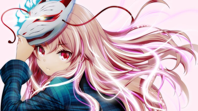 Anime Girl with Fox Mask — Pink, Dramatic