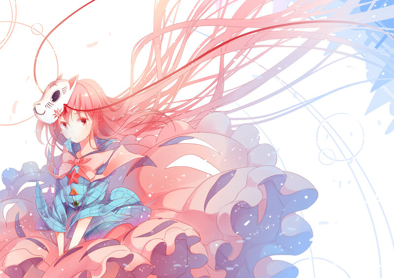 Anime Girl with Fox Mask — Pink, Dreamy