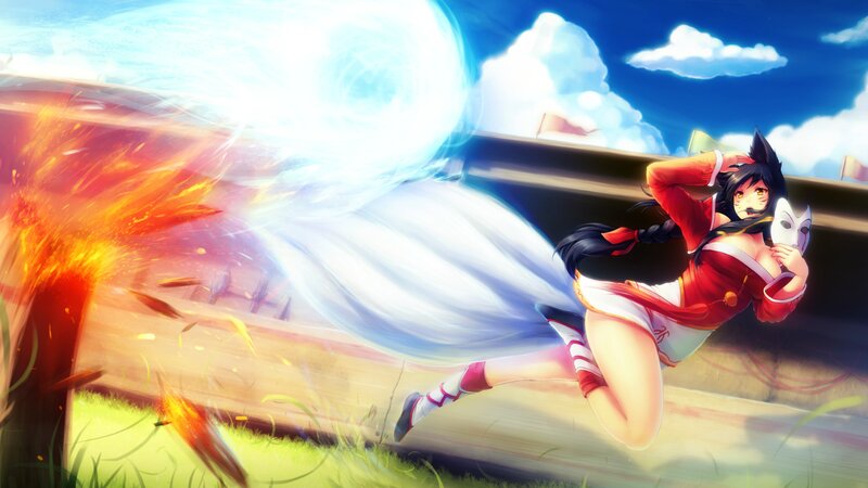 Anime Girl with Fox Mask — Red, Dramatic, Afternoon