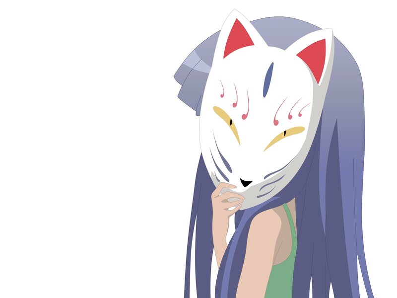 Anime Girl with Fox Mask — White, Calm