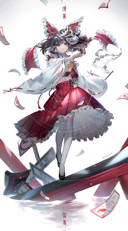 Anime Girl with Fox Mask — White, Dramatic