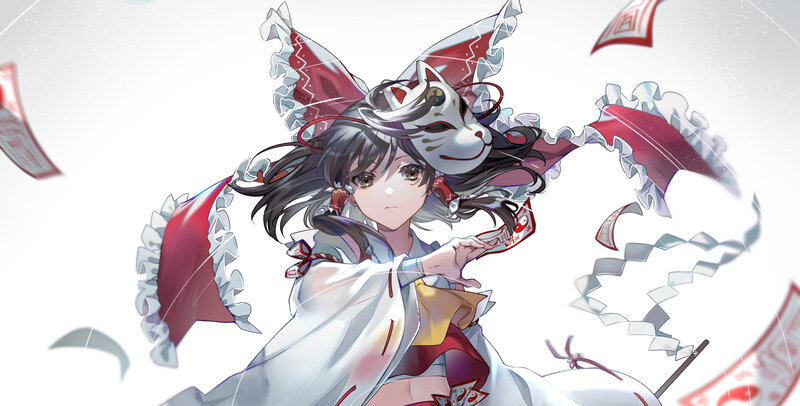 Anime Girl with Fox Mask — White, Dynamic
