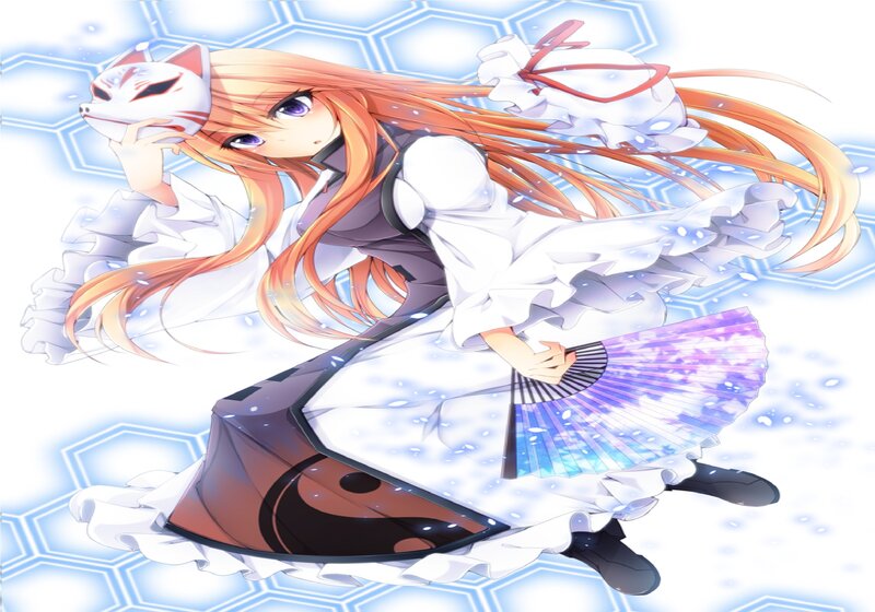 Anime Girl with Fox Mask — White