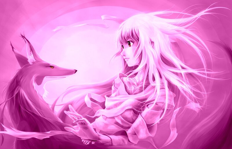Anime Girl with Fox — Pink