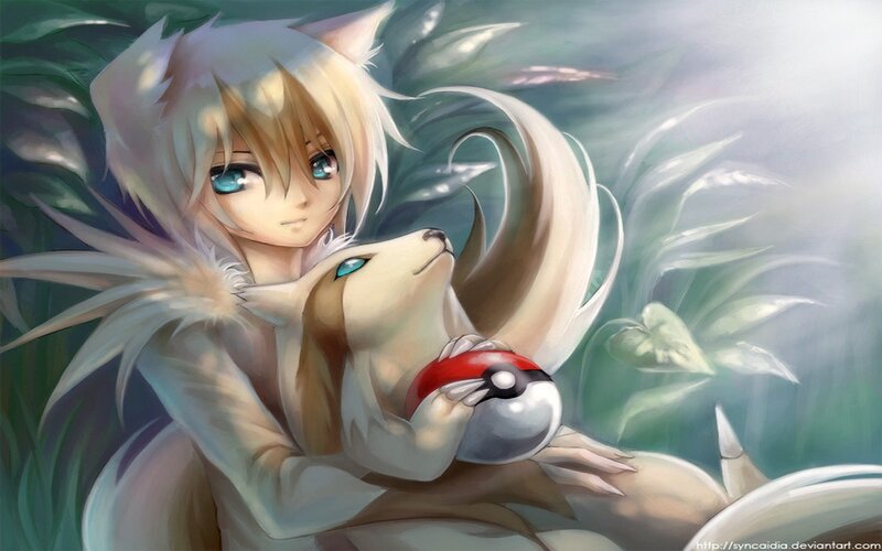 anime girl with fox Pokémon
