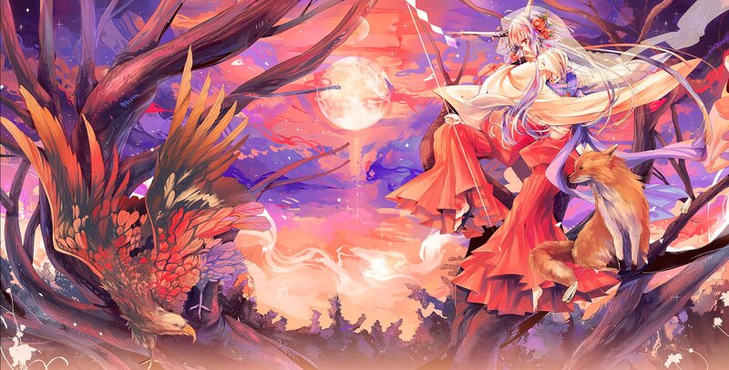 Anime Girl with Fox — Purple, Dramatic