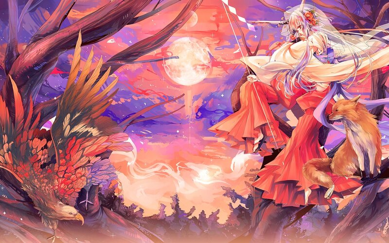 Anime Girl with Fox — Purple