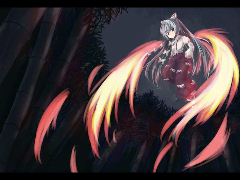 Anime Girl with Fox Tail — Red, Dramatic, Night