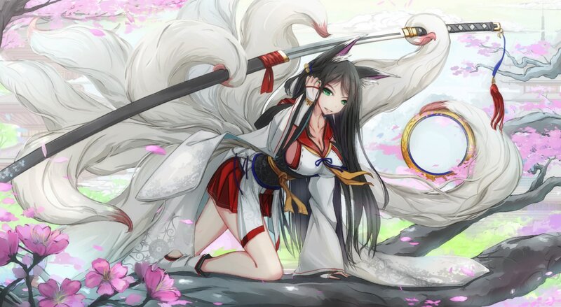 Anime Girl with Fox Tail — White, Serene, Spring