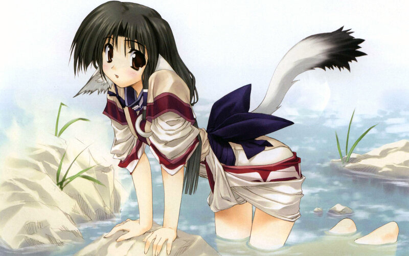 Anime Girl with Fox Tail — White, Serene
