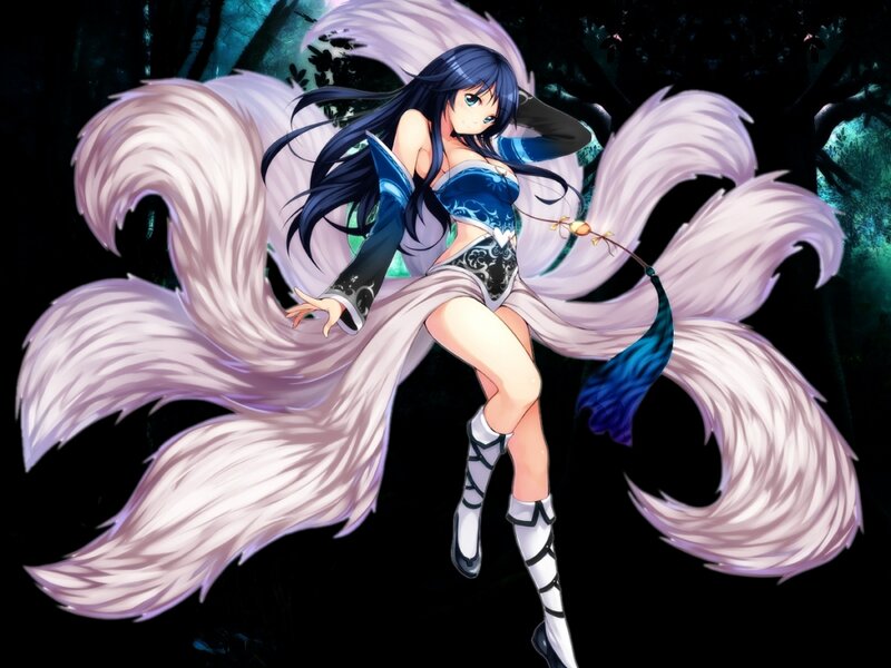 Anime Girl with Fox Tails — Black