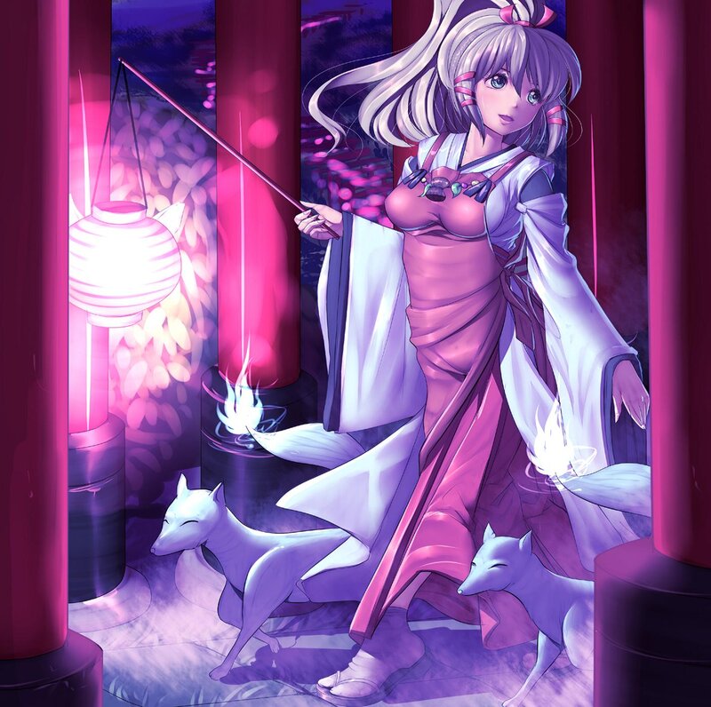 Anime Girl with Foxes