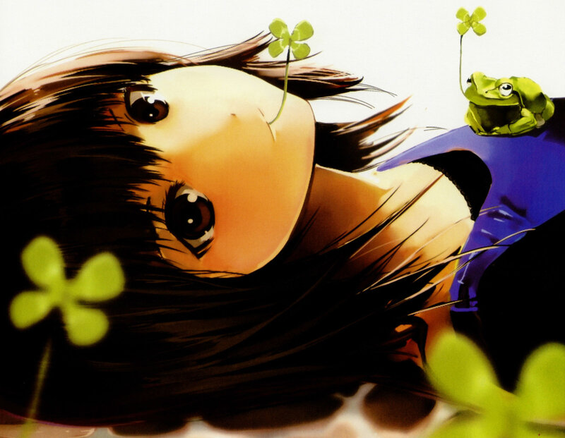 Anime Girl with Frog — Brown, Calm