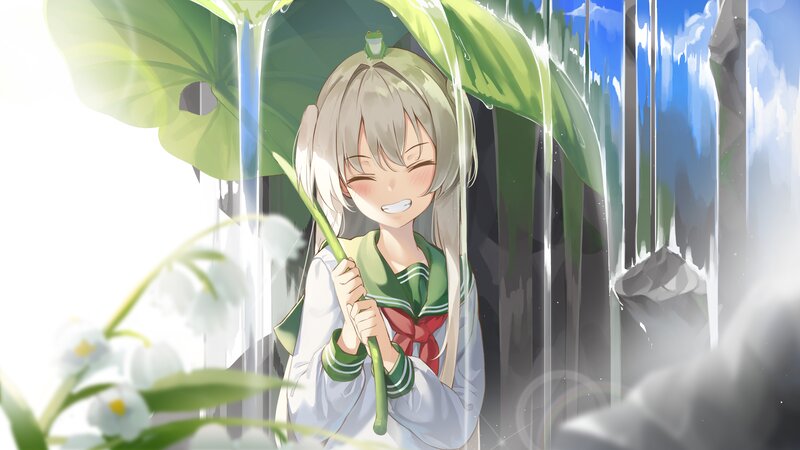 Anime Girl with Frog — Green