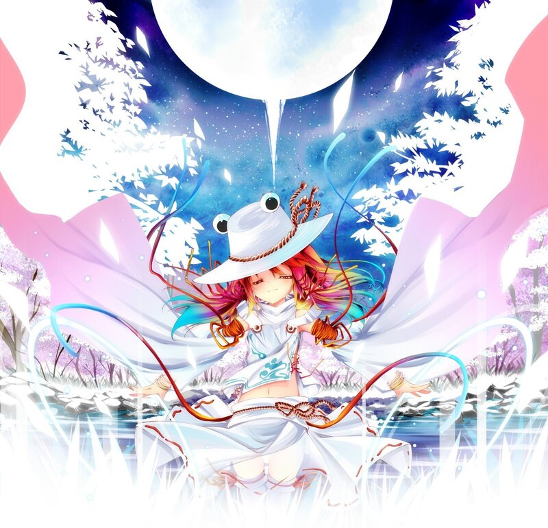Anime girl with frog hat in moonlight