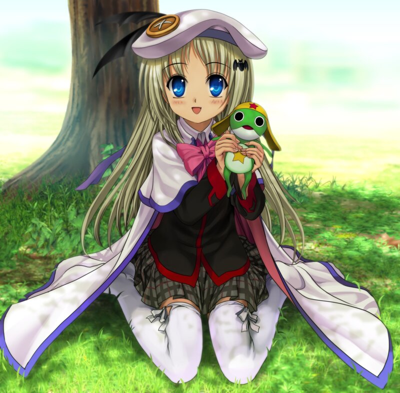 anime girl with frog plushie