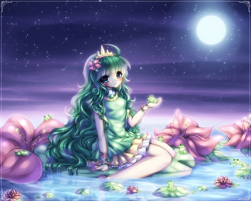 Anime Girl with Frogs