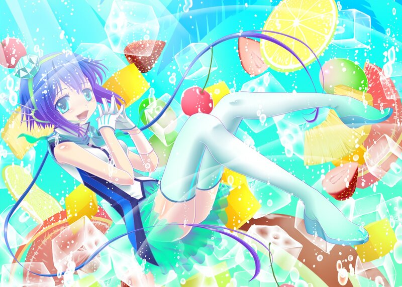 anime girl with fruit and ice