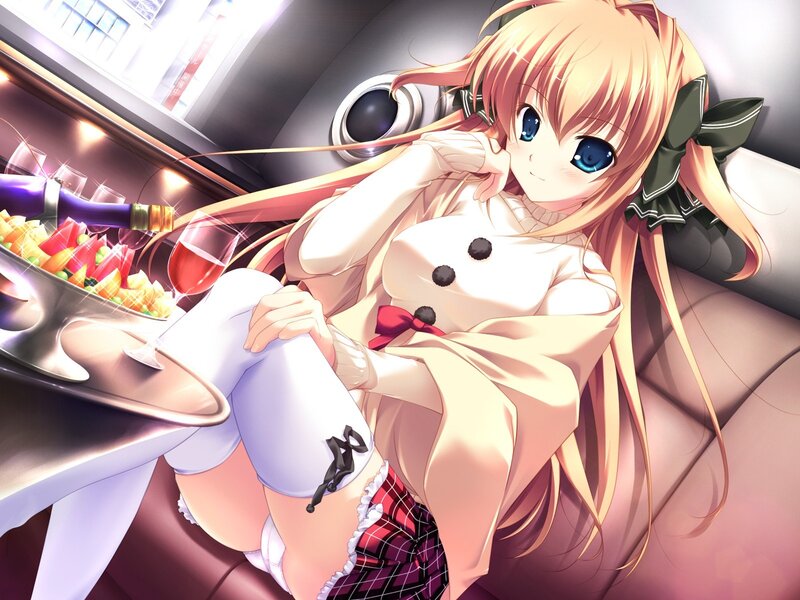 Anime girl with fruit and wine