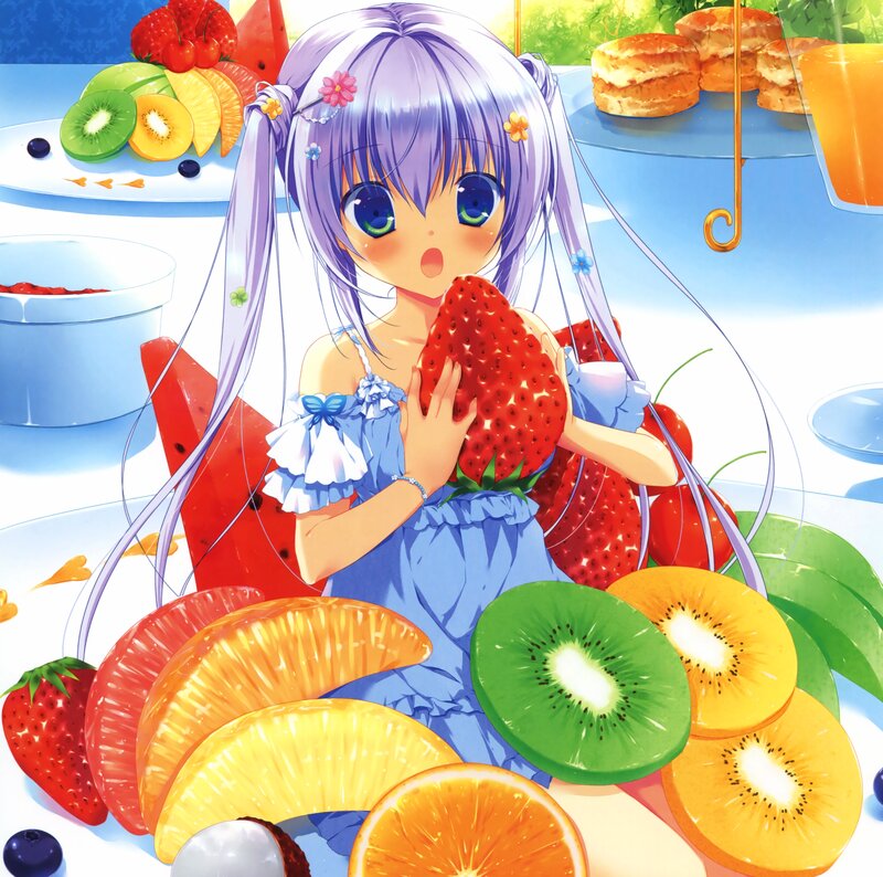 Anime Girl with Fruit — Blue