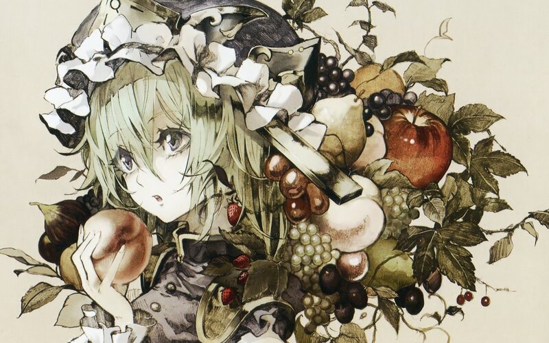anime girl with fruit bouquet