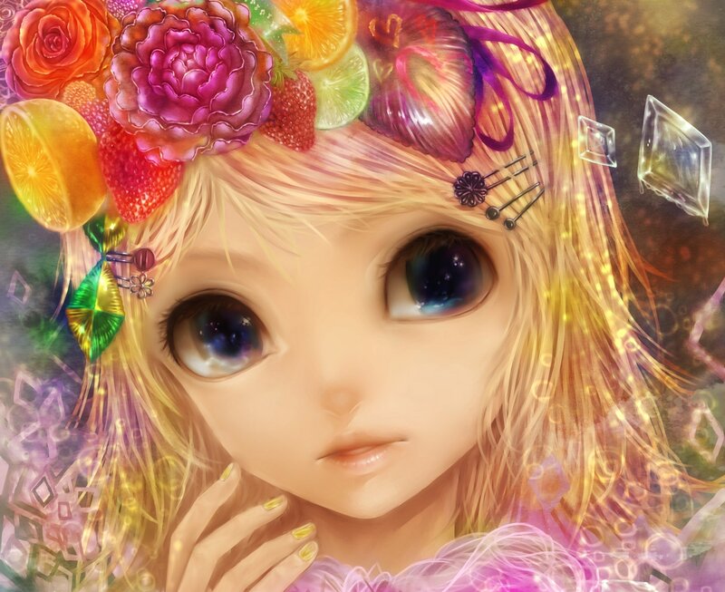 Anime Girl with Fruit Crown — Pink